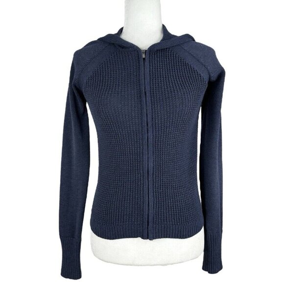 Athleta Women’s Navy Blue Stretch Athletic Full Zip Hooded Knit Cardigan XXS/C33 - Picture 1 of 16